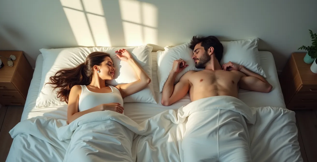 Couple endormi dans différentes positions de sommeil