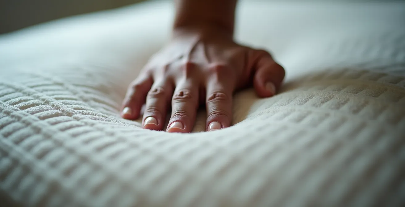 Main pressant un matelas pour tester sa fermeté